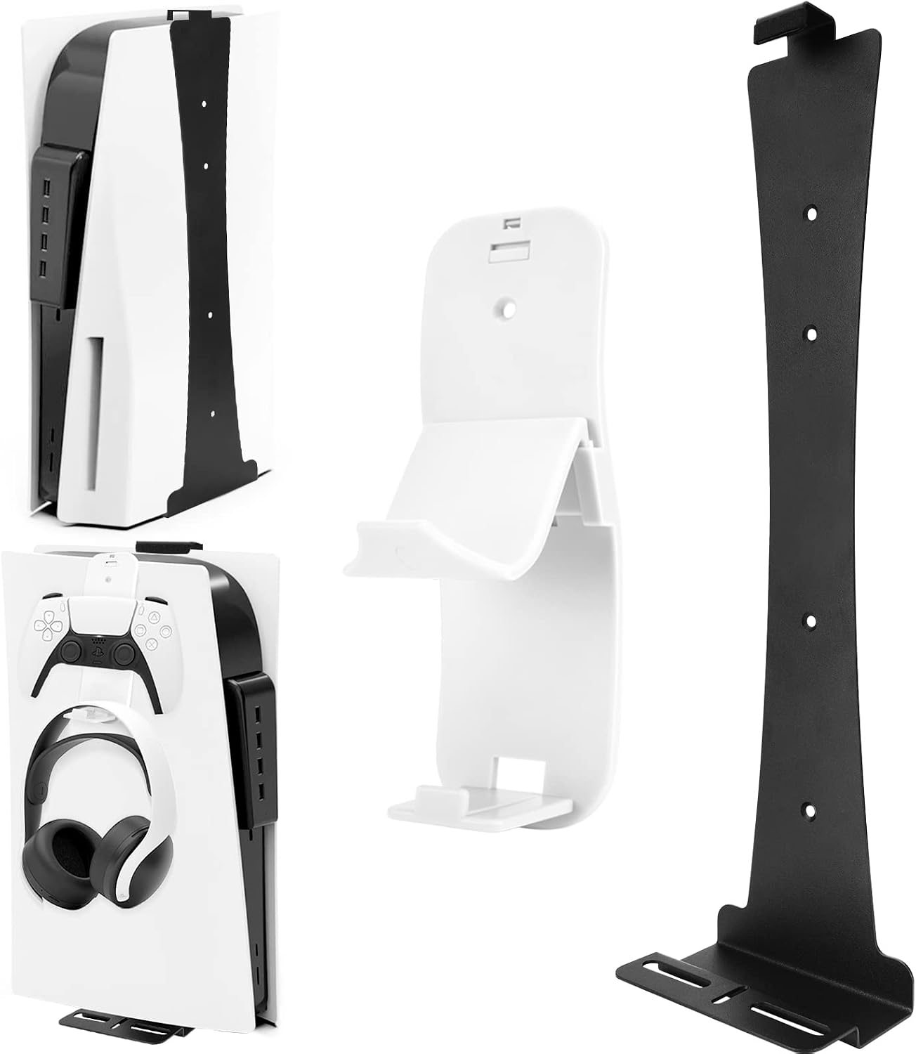 PS5 Wall Mount, Wall Bracket for PlayStation 5 Disc and Digital Edition Sturdy Steel PS5 PlayStation 5 Wall Mount Bracket with Controller Holder & Headphone Hanger Screws Sponge Black