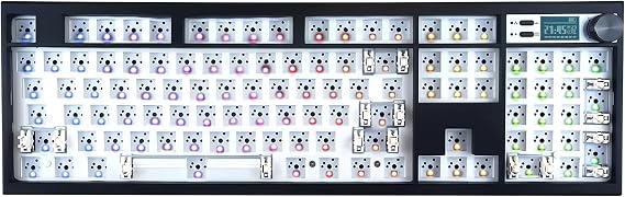 GMK104 Barebones Keyboard Kit with Screen&Knob,QMK/VIA Programmable BT5.0/2.4GHz/Type-C Tri-Mode Gasket Mounted Hot Swap RGB Backlit Full Size Custom PCB Kit DIY Mechanical Keyboard for Win/Mac(Black)
