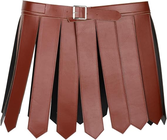 misppro Roman Gladiator Skirt Warrior Costume PU Leather Medieval Spartan Battle Attire Adjustable 14.96inch for Cosplay Halloween- Brown