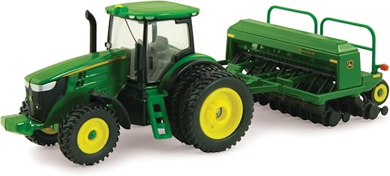 ERTL John Deere 7215R Tractor with 1590 Grain Drill Replica - 1:64 Scale - Authentic Die-Cast and Plastic Replica- John Deere Tractor Toys, Green