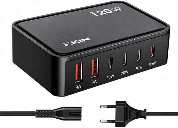 Coverzone 120W GaN Şarj İstasyonu 5 Portlu Hızlı Şarj Adaptörü PD30W QC18W Smart Chip Teknolojili USB-A USB-C Çoklu Şarj Cihazı Masaüstü Hızlı Şarj Ünitesi | XK-HC205 (Siyah)