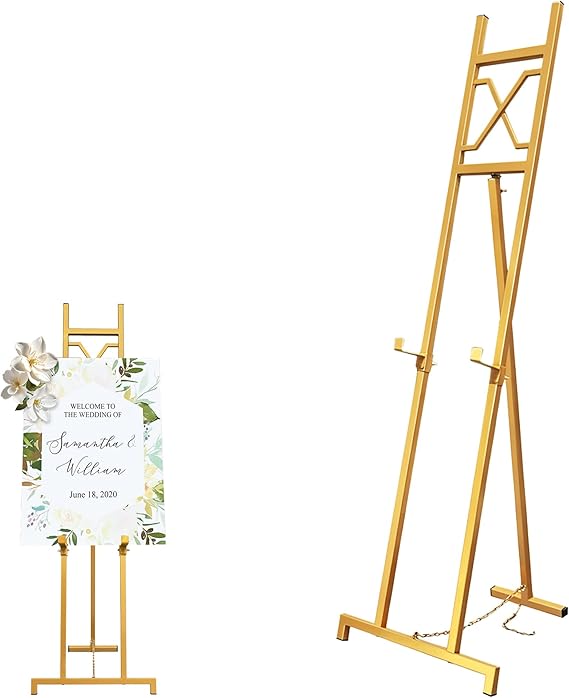 Gold Easel Stand for Sign, 53'' Adjustable Easel Stand for Display, Metal Easel Display Stand Heavy Duty(Square Tube)