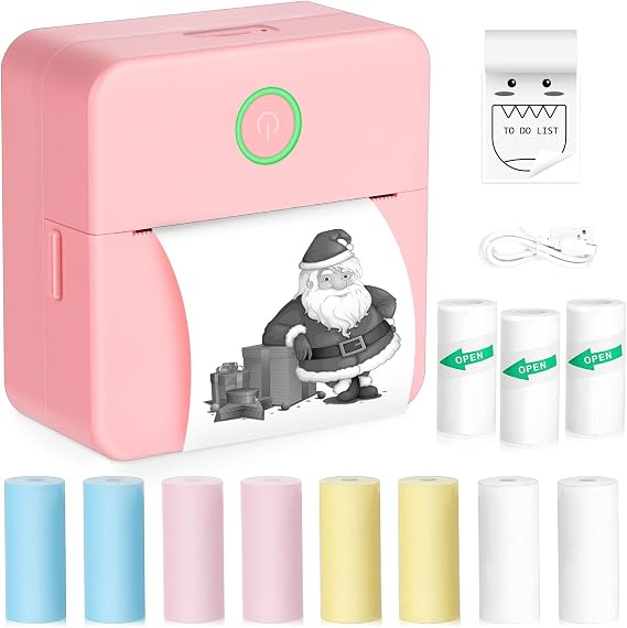 Zeacool Mini Sticker Printer with 11 Rolls Paper, Bluetooth Inkless Printer Compatible with Android & iOS, Portable Receipt Printer for Photo, Memo, Journal, Travel Pink