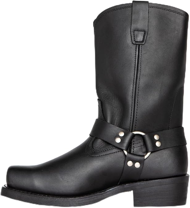 Men's Classic Western Cowboy Square Toe Boots Harness Straps Mid Calf Pull on Boots for Men PU Leather Men's Western Boots