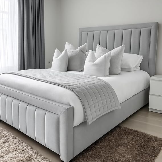 Bespoke Chesterfield Plush Velvet Monnaco Pannel Bed - Mattress/Gas Lift Options - UK Made - Double/King/Super King (Silver Plush, Double 4ft6 Bed Frame)
