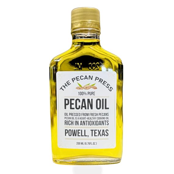 Pecan Oil, 200 ML Glass Bottle, Heart Healthy Cooking Oil, Nutty Flavor, Made in Texas USA