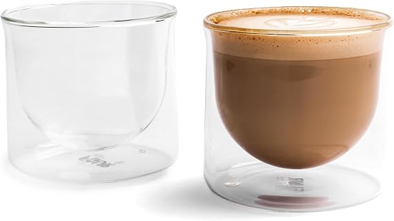 FLUR Latte XL Glasses (Set of 2) Perfect for Lattes, Latte Art, Iced Lattes & Milk Drinks Double-Walled Borosilicate Glass Handmade, Lightweight & Durable 10oz (Clear)