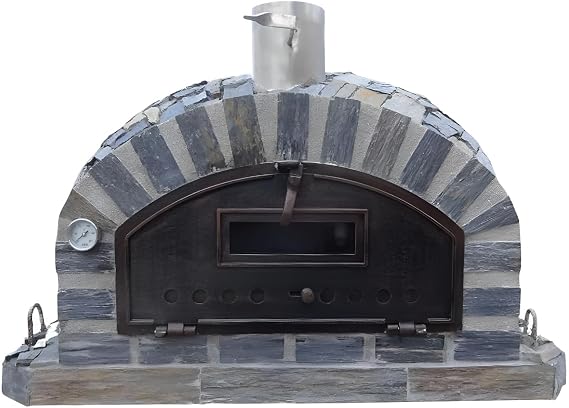 Authentic Pizza Ovens Pizzaioli Stone Finish Premium Wood-Fired Pizza Oven Handmade in Portugal Triple-Insulated Brick Oven, Drop-Down Door, Stainless Steel Chimney, Thermometer & Baking Dish Included