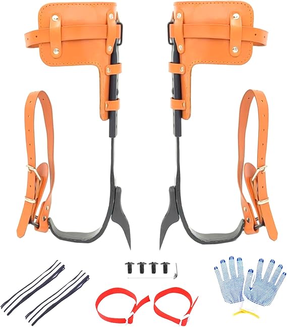 Upgrade Leather Tree Climbing Spikes,Tree Climbing Gear,Tree Spurs with Adjustable Length Design,Tree Spikes for Climbing,Tree Spikes for Tree Work,Logging, Fruit Picking (Yellow)