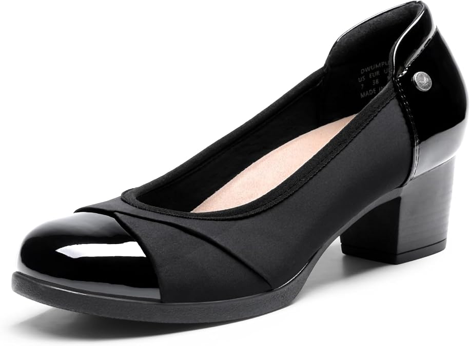DREAM PAIRS Women's Pumps Low Chunky Arch Support Heels | Bunion-friendly with 3D cushioned insole and flexible anti-slip sole for all-day comfort, suitable for work and daily
