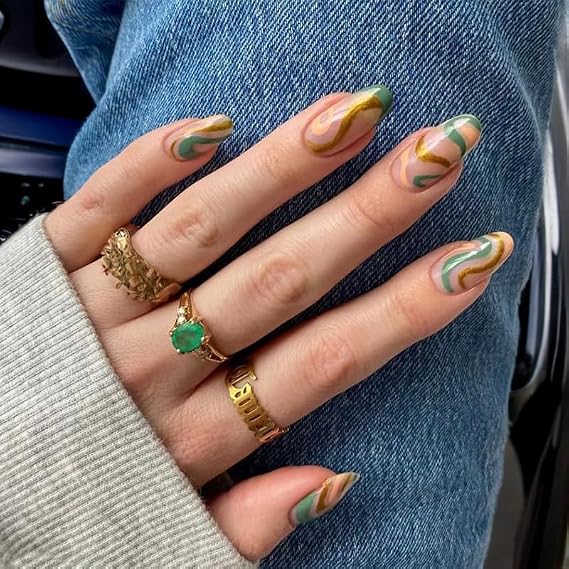 Acrylic press on nails, French tip, Fake nails with glue, Fake nails with design, Short press on nails, Medium - Long, 24 pc set (including adhesive tabs) (JP2257) MOTA ENTERPRISE