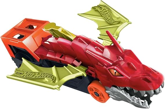 Hot Wheels City Dragon Launch Transporter & 1:64 Scale Car | Toy Car Transporter Can Attach To Track & Launches Vehicles from the Dragon's Mouth, Store Up to 5
