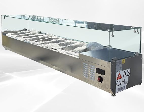 cooler depot Commercial Refrigerated Countertop Sandwich preparation table condiment station Width 71" 36F~54F 115v Salad Toppings Salsa Bar Prep Table CS-1800