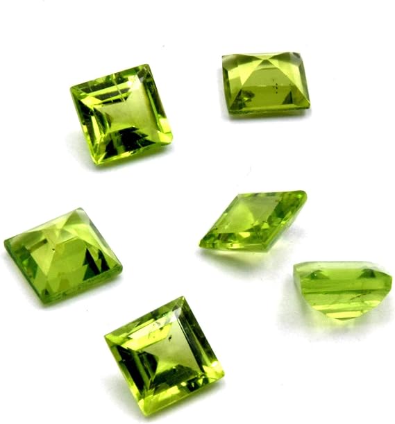 AAA Peridot Cut Stone | Loose Faceted Cut Stone | Pack of 6pcs | Marquise, Princess Cut, Baguette, Trillion, Oval, Round, Pear Cut Stone | - 4mm Square