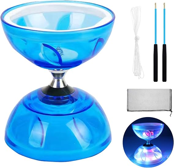 Mini Diabolo Chinese Yoyo Set - Triple Bearing Diabolo Juggling Toy with Diablo Sticks, String & Net Bag (Small Size - Blue)
