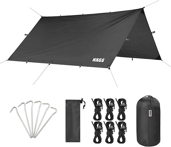Haegs Tarp Canopy Awning, Portable Cover Tarpaulin Multifunction Outdoor Camping Travel Awning Tarpaulin Sunshade Caravan Awning Side Tent Canopy - 300x400 cm - Black