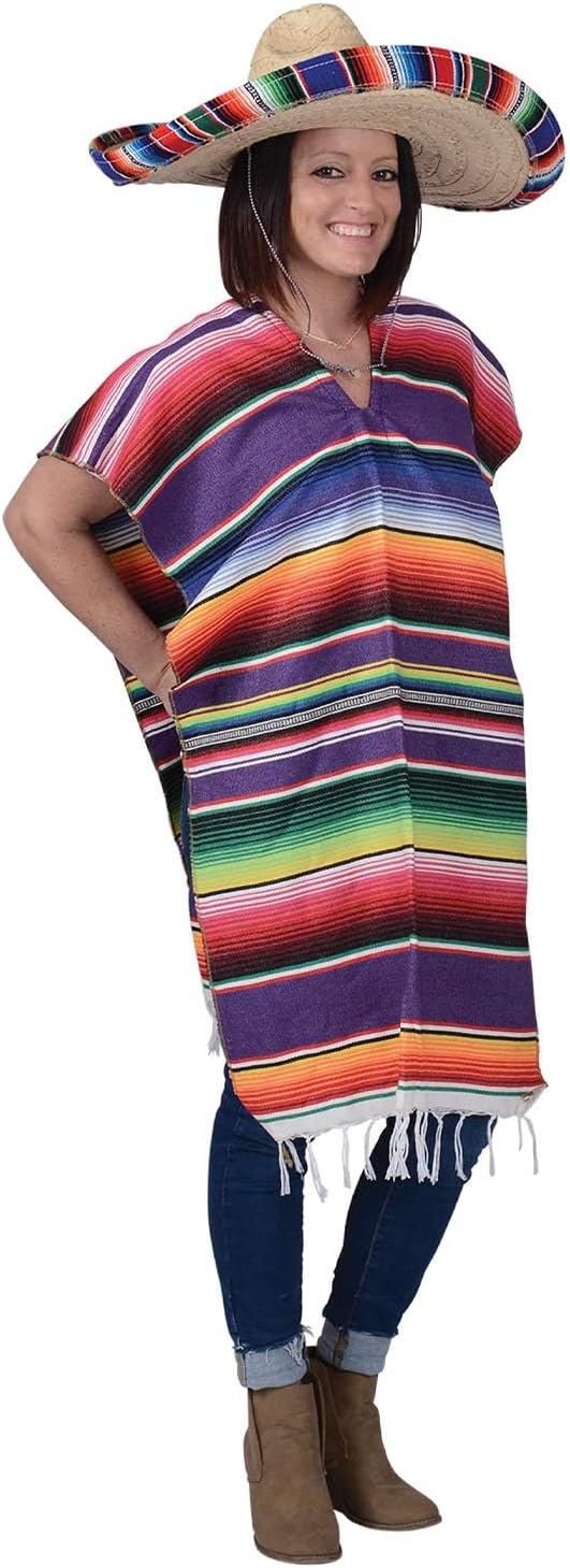 GiftExpress Adult Serape Costume Poncho, 100% Cotton, Mexican Traditional Poncho for Cinco de Mayo, Fiesta Theme Party, Halloween, Machine Washable