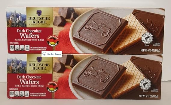 Deutsche Kuche Dark Chocolate Wafers with a hazelnut creme filling 6.17oz 175g (Two Boxes)