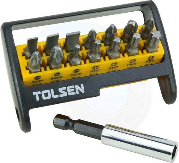 TOLSEN 15pcs Magnetic Bit Holder Set for Cordless Screwdriver Screw Gun Drill