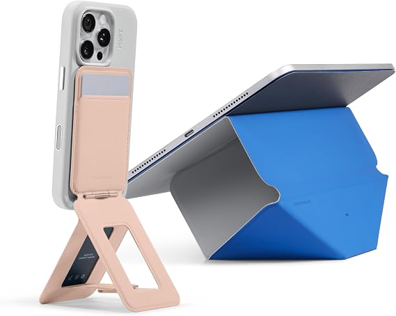 MOFT Dynamic Folio Case for iPad Air 11 Cement x Sapphire & Phone Tripod Stand, MagSafe Wallet Tripod Stand, NFC-Supported Phone Wallet Peach Pink