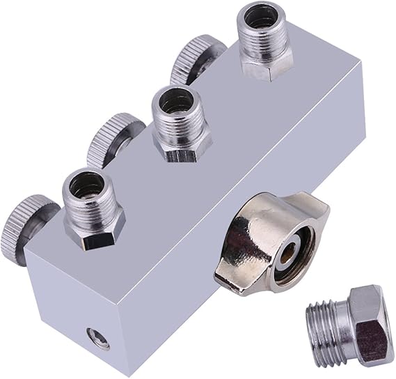 Airbrush Manifold 3 Way Airbrush Hose Splitter Manifold Fitting 1/8" with Adjust Knob Valve