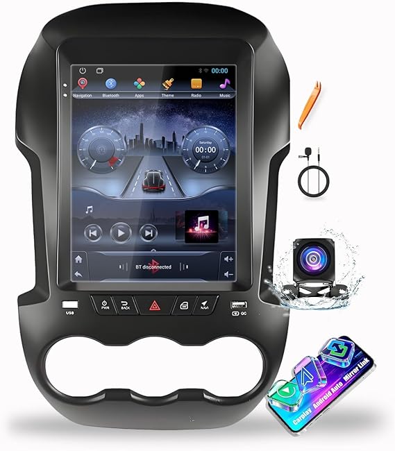 for Ford Ranger 2011-2016 Tesla Style Car CarPlay Android Auto Navigation Stereo GPS Radio Reverse Camera 9.7" IPS Touchscreen Headunit Tablet Media Player, if Applicable Quad Core 2G+64G