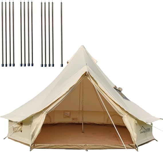 DANCHEL OUTDOOR Large 4 Season Canvas Yurt Tent with Stove Jack, 13pcs Bell Tent Short Guy Poles for Glamping, 20ft/6m