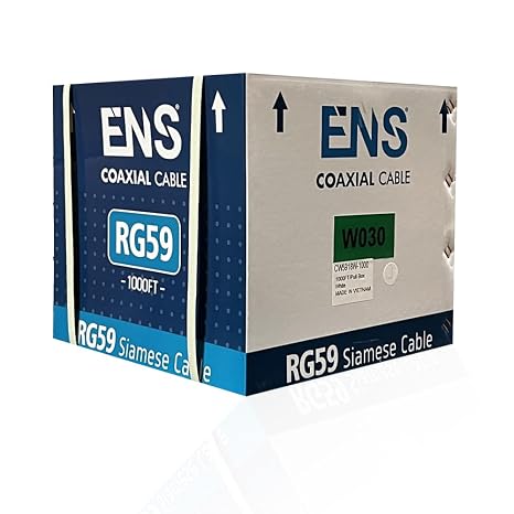 ENS RG59 Coax 1000FT Solid Bare Copper Siamese Coaxial Cable Bulk- 20 AWG RG59 Video, 18/2 18AWG Power Coaxial CCTV Cable, UL Listed, Perfect for Professional CCTV Security Surveillance System, White