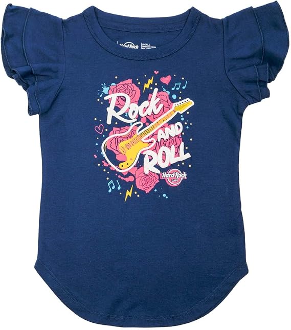 Hard Rock Youth Kids Unisex Guitar Roses T-Shirt Navy, Small