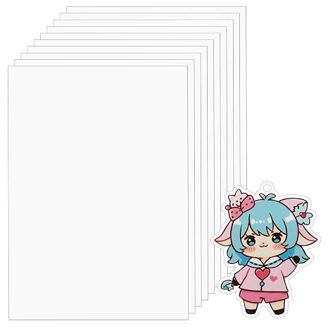 WISYOK Printable Shrinky Dink Sheets,10Pcs, 8.3x11.7inch, White | Shrinking Plastic Film for Keychains, Crafts, Ornament and Gifts, Inkjet Only, Party Favors, Home Decor, School Activities