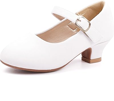 PANDANINJIA Molly Girls Dress Shoes Mary Jane Heels Flower Wedding Party Back to School Pump Shoes for Toddler Little Kid