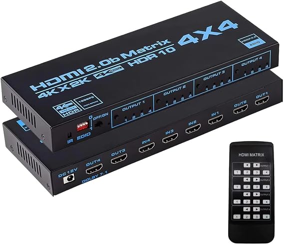 HDMI Matrix Switch 4x4, KSRplayer 4K 60Hz Video Splitter Box, 4 in 4 Out with Remote Control,HDCP2.2 (4X4)
