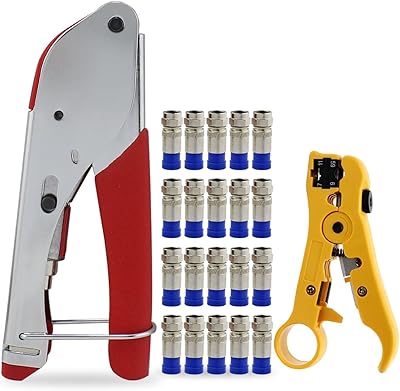 3-in-1 coaxial compression connector, cable stripper RG6, with 20 pcs Coaxial Compression Fitting Connector,Coax Cable Stripper, Compression Crimper