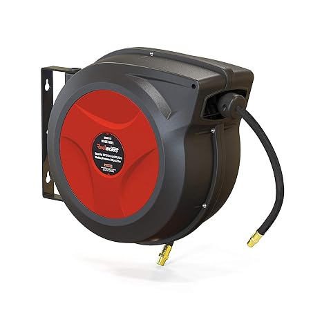 ReelWorks Air Hose Reel Retractable 3/8" Inch x 50' Foot | Hybrid Polymer Hose Max 300PSI Commerical Polypropylene Construction