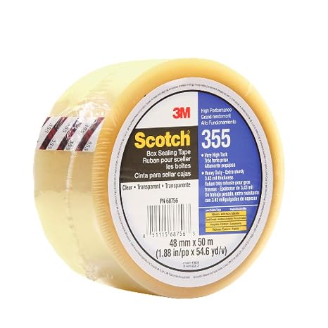 3M Scotch Box Sealing Tape 355, Clear, 48 mm x 50 m, 1 Roll | High Performance Sealing Tape for Heavy-Duty Commercial Packaging, Shipping, Moving, Carton and Box Sealing