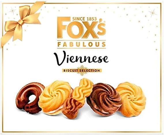 Fox's Fabulous Viennese Biscuit Selection 350G, dipped finger Chocolate viennese cream Viennese milk, Vanilla cream, Viennese swirl & curl, Perfect for Gifting by zamfoods & info book (4 Boxes)
