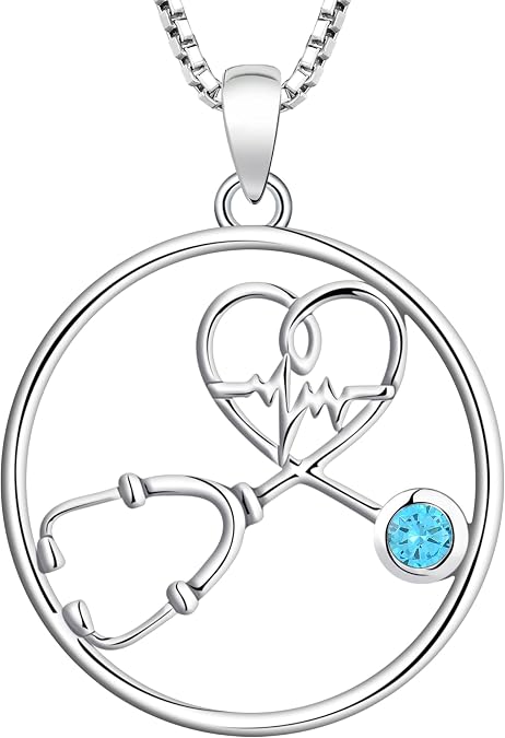 YL Stethoscope Necklace Sterling Silver Doctor Nurse Medical Pendant RN Registered Student Cubic Zirconia Jewelry for Women
