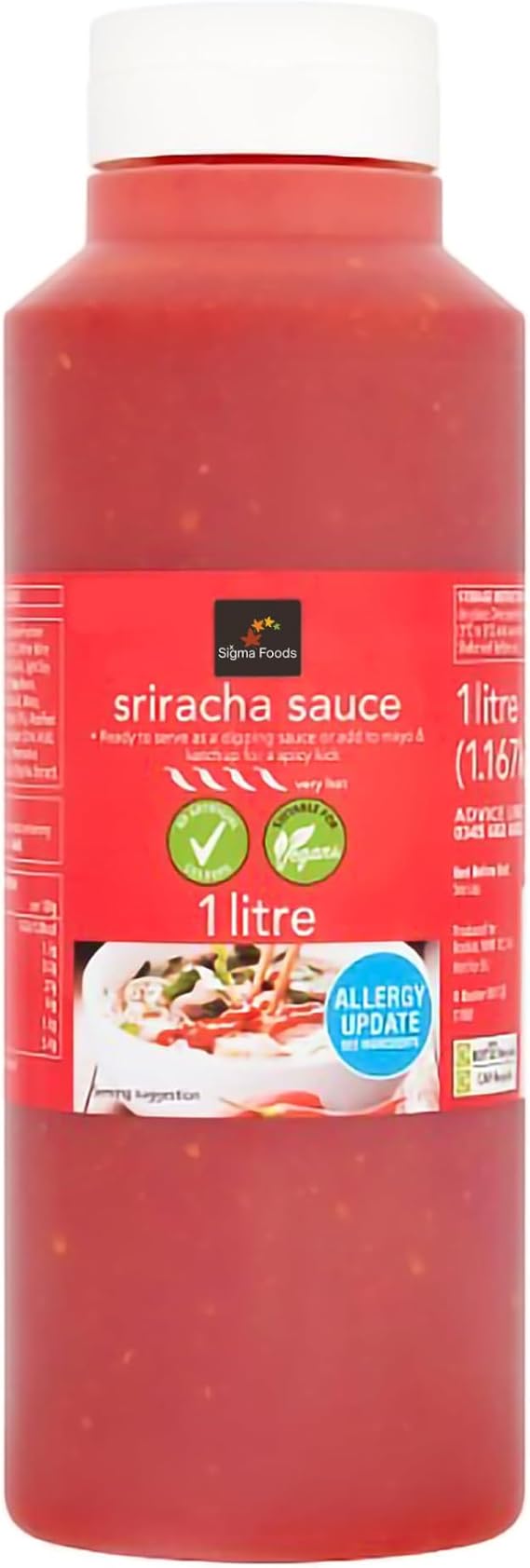 Sixsigma Foods Sriracha Sauce 1 Litre - Perfect for Noodles, Burgers, Marinades & Dips Spicy, Tangy & Flavorful Chili Sauce - Ideal Smooth Texture for Home & Professional Use (Case of 1)