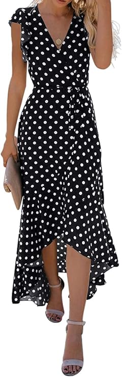 GRECERELLE 2026 Womens Spring Summer Bohemian Flowy Cross V-Neck Maxi Dress | Ruffle Cap Sleeves Faux Wrap High low Dress for Wedding, Graduation, Party, Casual, Vacation