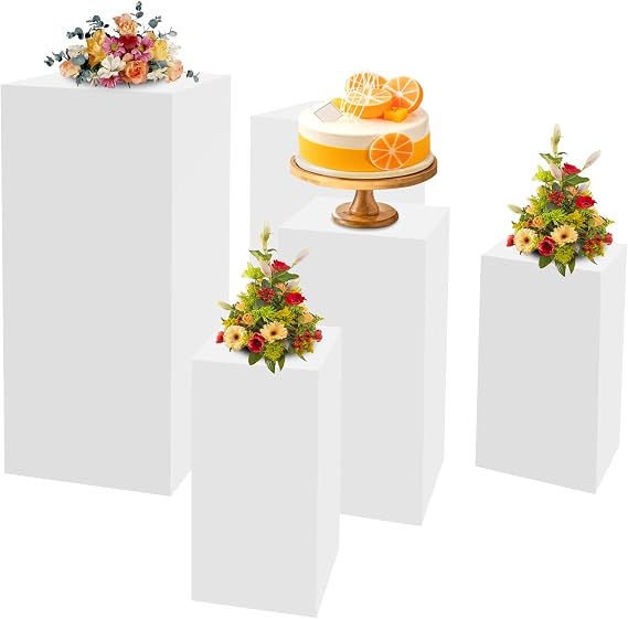 5 Pieces Square Pedestal Stands,White Display Stands Pillars, Party Square Table Display Column Decoration,Acrylic Display Pedestals for Wedding