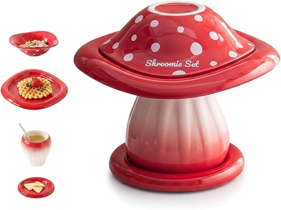 Mushroom Dinnerware Set, Stackable Ceramic Bowl Plate Cup Set