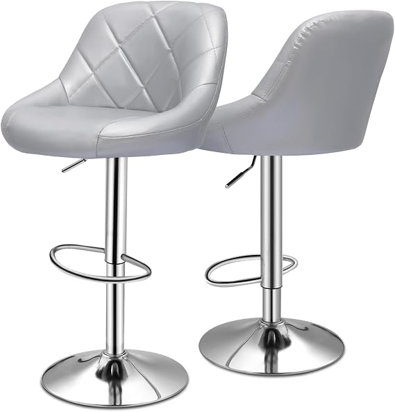 Bar Stools Set of 2, Comfortable Leather Counter Height Bar Stools, 29" Seat Height Island Stools with Metal Legs, Armless Bar Chairs for Kitchen, Dining Room, Bar, Coffee Shop, Silver/Black