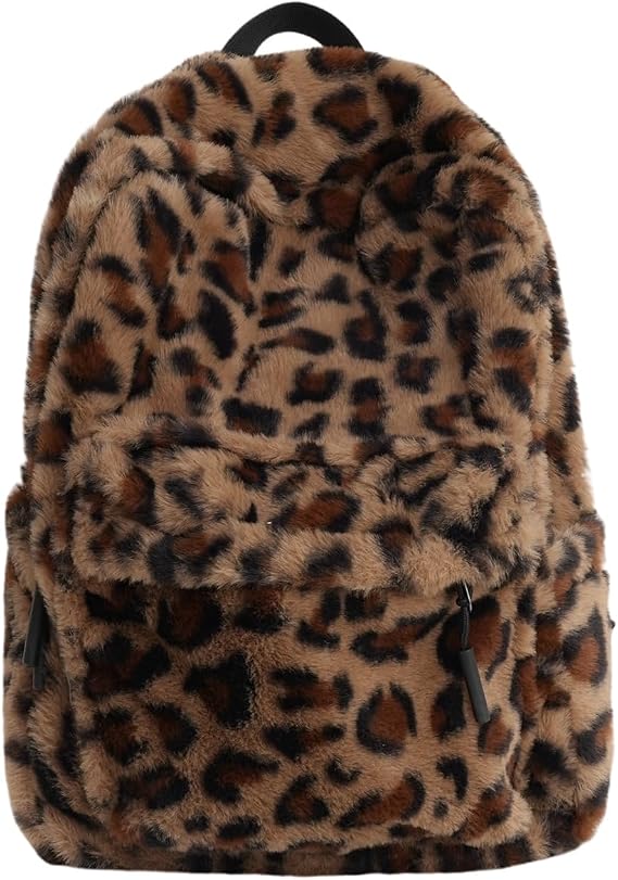 Fluffy Leopard Backpack for Women Men Vintage Cheetah Print Daypack Fashion Y2K School Travel Back