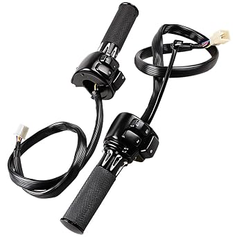 2PCS Motorcycle 1" Handlebar Control Switches with Wiring Harness + 2X Rubber Hand Grips for 1996-2012 Harley Softail Dyna Sportster V-Rod 12V - Black Kit