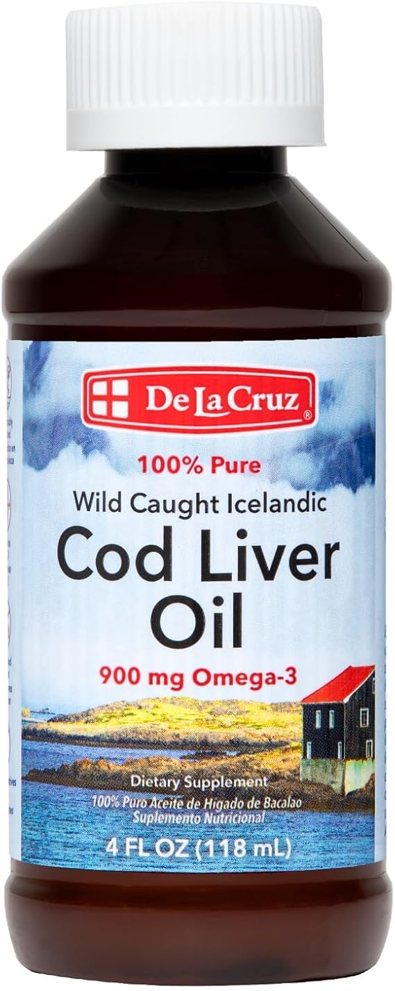 De La Cruz Pure Cod Liver Oil Liquid Icelandic Fish Oil, 4 fl. oz (118 mL)