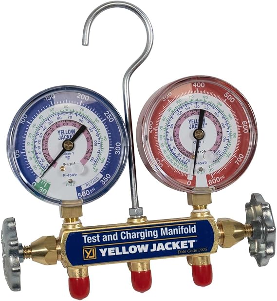 Yellow Jacket 42035 2-Valve Series 41 A2L Manifold, (psi F) R32/454B/410A, 3-1/8" Gauges (No Hoses)