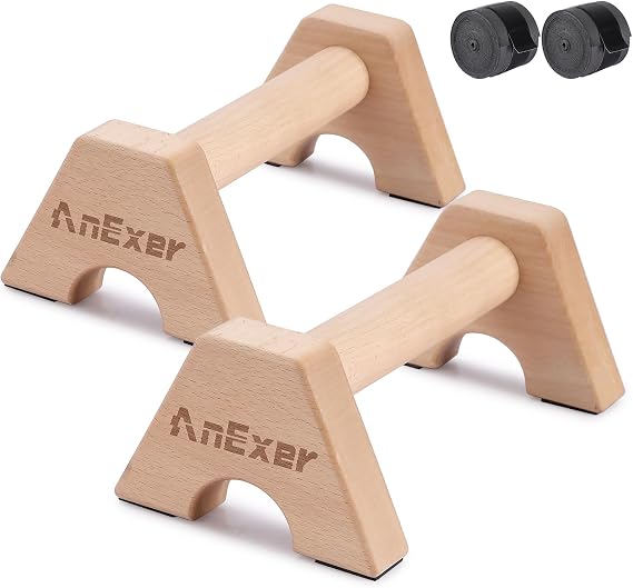 Push Up Stands, Handstand Parallettes Bars, Solid Wood Push Up Bars with Non-Slip Mat Push up Handles for Floor Exercise Home Workout Equipment for Men & Women Strength Training