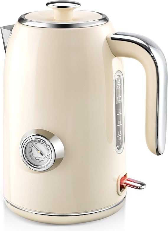 PUKOMC Electric Kettle, 1.7L Stainless Steel Electric tea kettle | Temperature Gauge, Fast Boiling, Auto Shut - off, BPA - Free, Boil - Dry Protection 1500W, LED Light, Easy clean