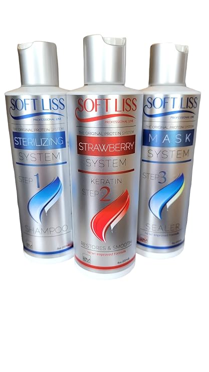 Keratin Brazilian Treatment Soft Liss Morango Kit 8oz Formaldehyde Free Unisex Hair Treatment Strawberry Scent Keratin and Strawberry Extract-based Straight Hair Care Agent