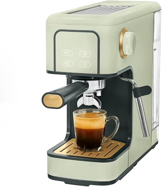Slim Espresso Maker 20 Bar Pressure, 52mm Diecast Portafilter, Steam Wand, Touch-Activated Display, 50oz Removable Water Reservoir, Space Saving Design (Sage Green)